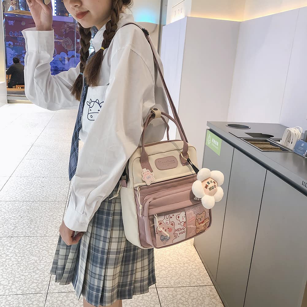 Cute Kawaii Backpack for Women - Stylish Canvas Messenger Bag & Crossbody Tote with Accessories | Perfect for School, Travel, and Anime Conventions