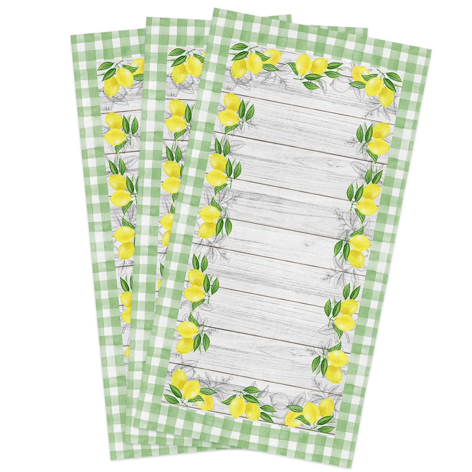 LUSWEET Green White Buffalo Plaid Lemon Soft Cotton Kitchen Towels - 18x28 Inch, 3 Pack | Reusable, Absorbent Dish Towels for Kitchen Cleaning, Dishwashing, Bathroom & Home Decor | Perfect for Daily Use, Holiday Decor & Gift Giving