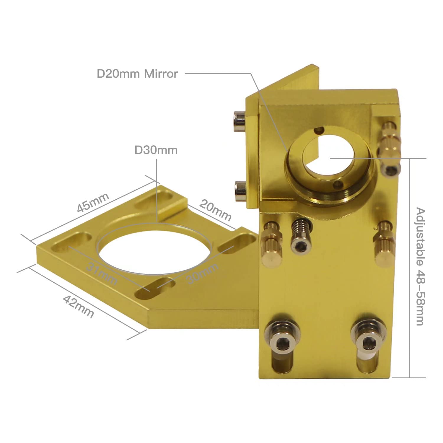 K40 CO2 Laser Head Set with 18mm Dia. & 50.8mm FL - Includes Laser Head & 1st/2nd Mirror Mounts - Compatible with 2030 4060 K40 Laser Engraving Cutting Machine (Gold) - Perfect for DIY Crafting, Wood Engraving & Metal Cutting Projects