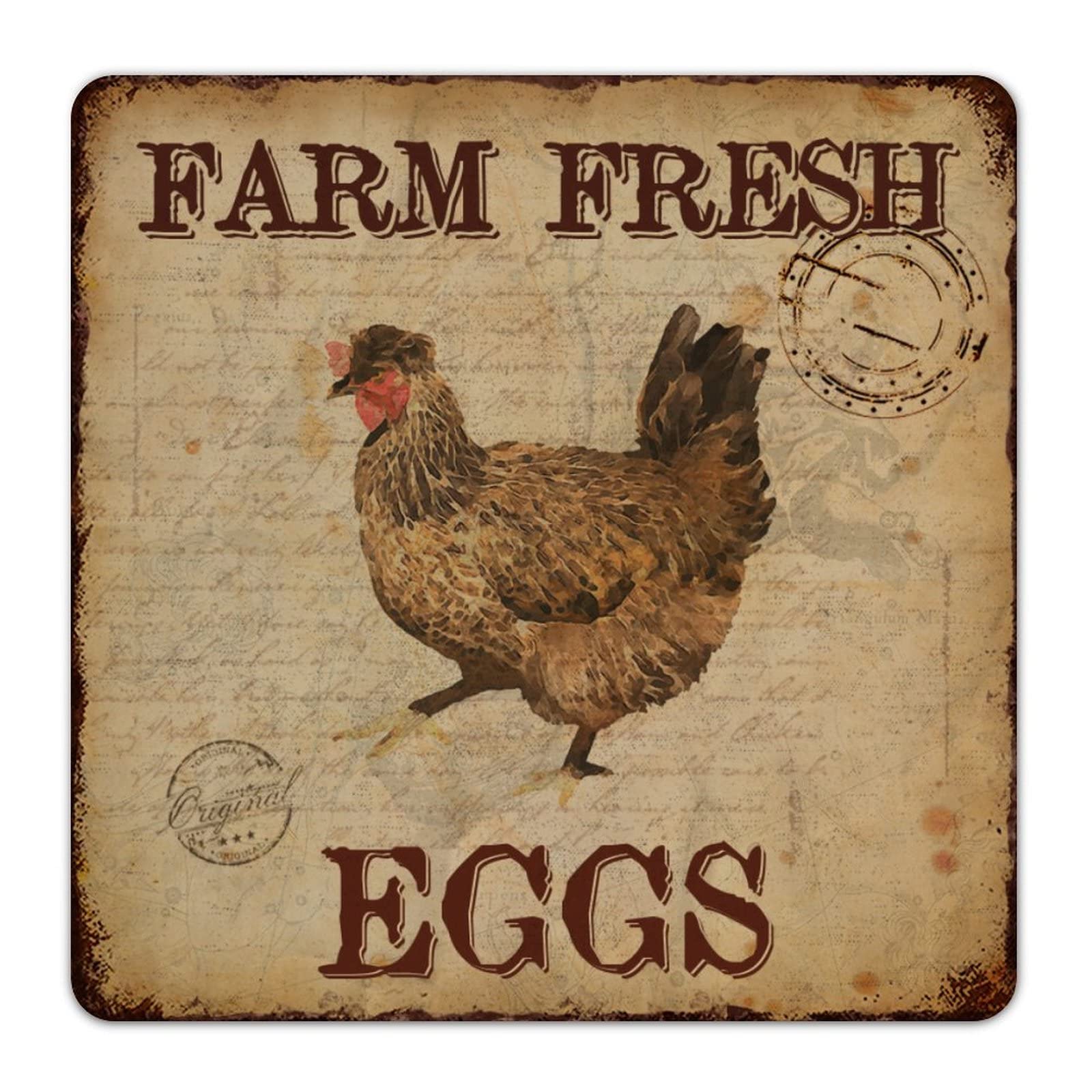 Vintage Farm Fresh Eggs Metal Tin Sign - Rustic Retro Wall Art Decor for Home, Farmhouse, Chicken Coop & Kitchen - Distressed Metal Plaque with Hanger for Indoor Outdoor Use