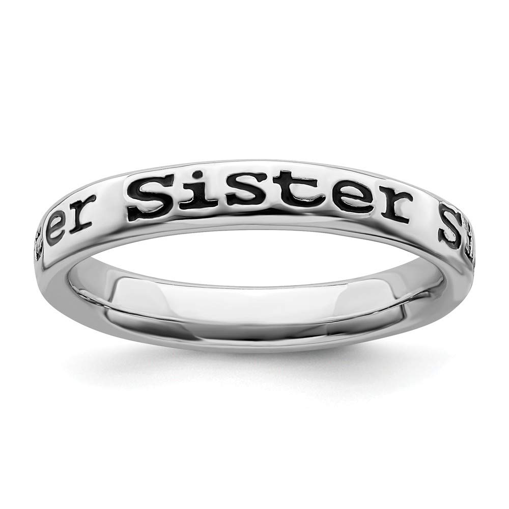 Jewels By Lux Sterling Silver Stackable Expressions Polished Enameled Sister Ring - Elegant Stackable Rings for Women, Perfect Gift for Sisters, Best Friends & Loved Ones | Ideal for Birthdays, Anniversaries & Special Occasions