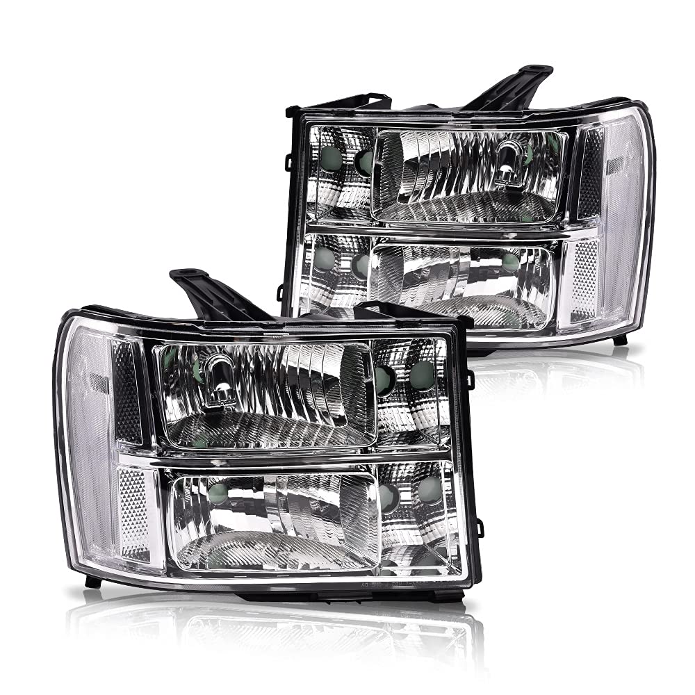 G-PLUS Headlights for GMC Sierra 1500/2500/3500HD 2007-2014 - Clear Lens Chrome Housing - Perfect for Off-Road & Night Driving
