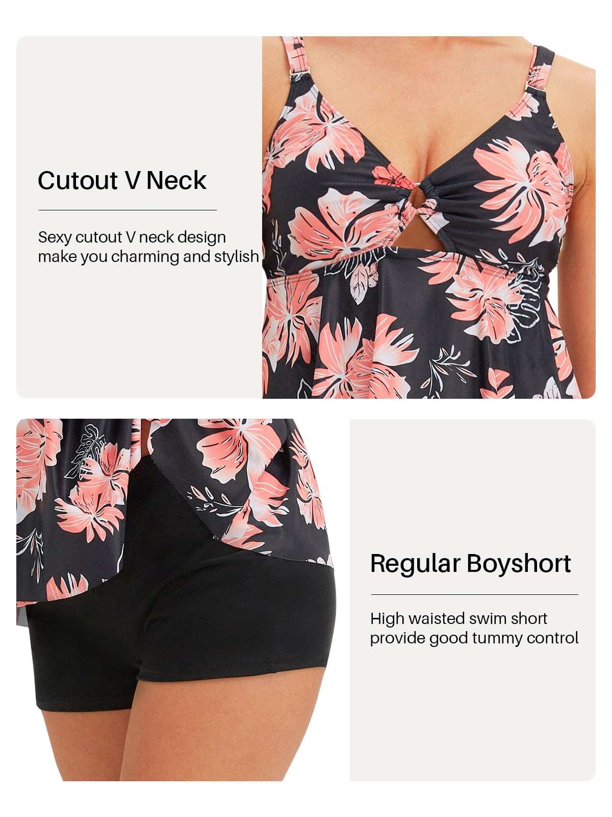 Women's Tummy Control Tankini Swimsuits with Boyshorts - Beach & Pool Wear