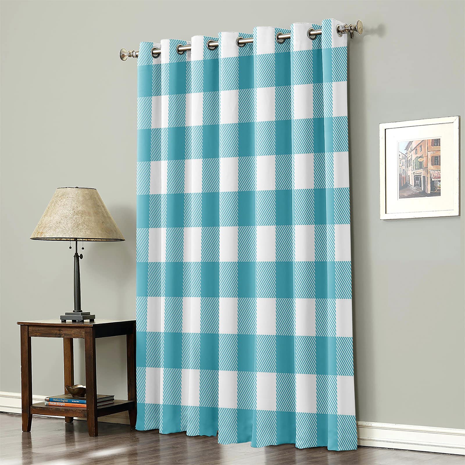 Teal Buffalo Check Blackout Curtains - Thermal Insulated Grommet Window Panel (52x24 Inch) for Living Room & Bedroom - Light Blocking Home Decor for Better Sleep & Energy Efficiency