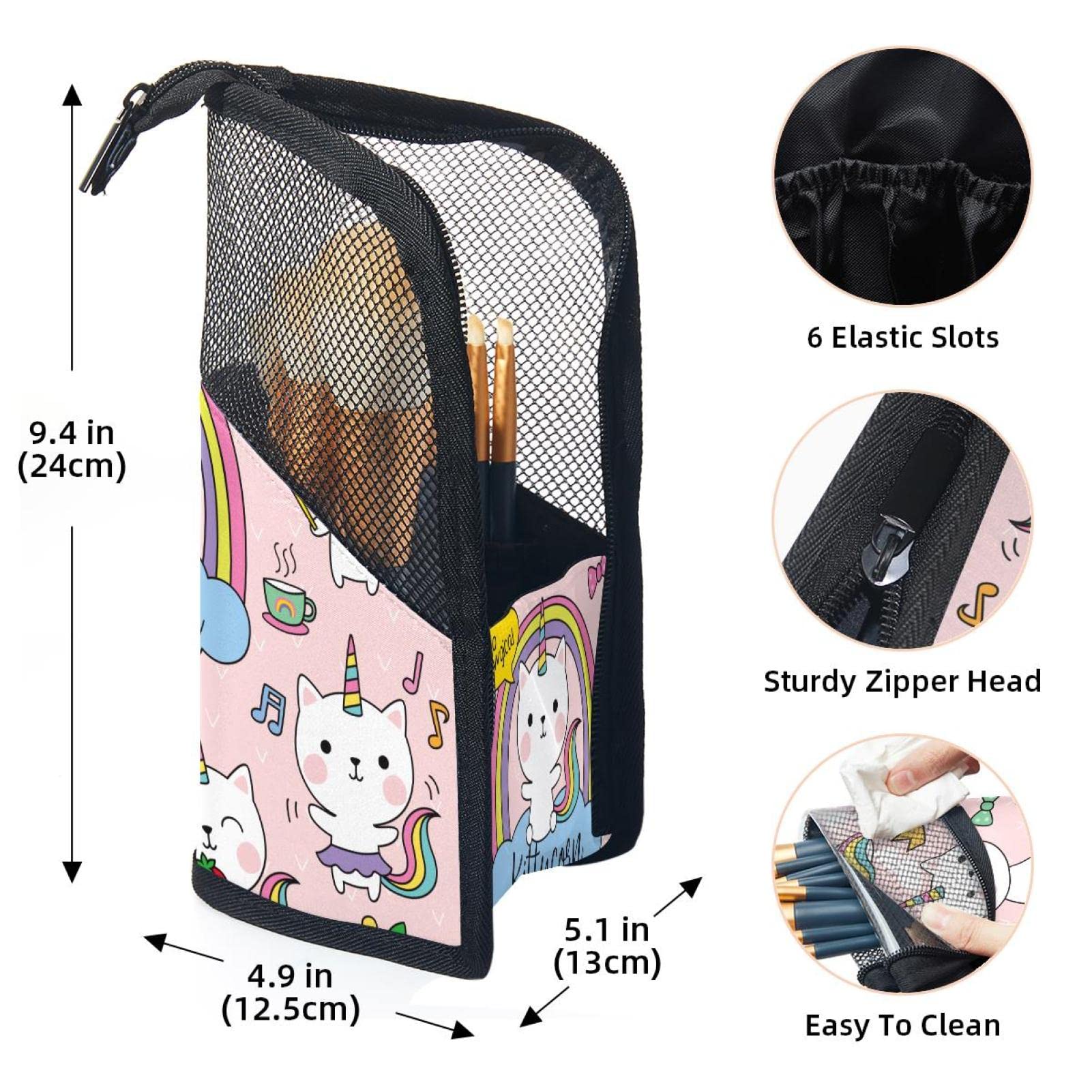 Portable Pink Cartoon Unicorn Cat Makeup Brush Organizer Bag with 12 Brush Holder - Travel Cosmetic Brush Case for Professional Makeup Artists & Beginners - Perfect for Home, Travel, and Salon Use