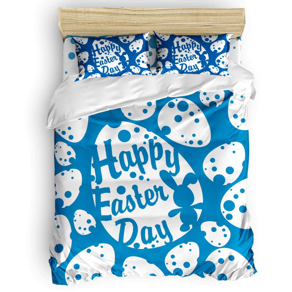 Trendy Queen Size 4-Piece Duvet Cover Set - Easter Egg Rabbit Blue Pattern Bedding for Teen Girls & Boys - Includes 1 Duvet Cover, 1 Fitted Sheet, 2 Pillowcases - Perfect for Kids' Rooms, Dorm Decor & Seasonal Bedding Refresh