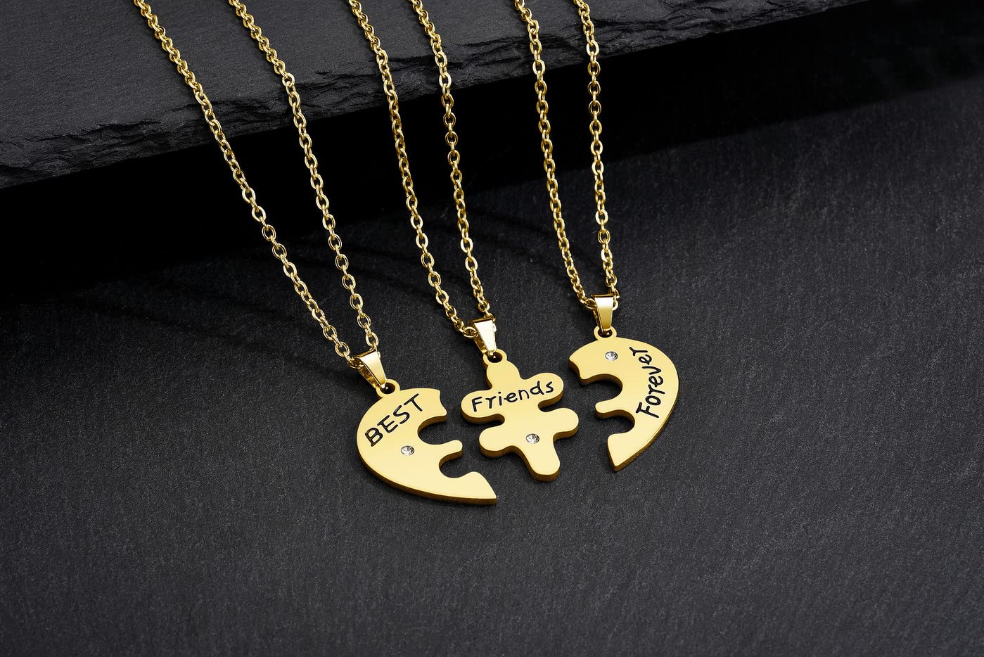 PiercingJak 3-Piece BFF Puzzle Heart Necklaces for Girls & Women - Best Friend Forever Matching Friendship Jewelry, Ideal for Teen Girls, Women, and Best Friend Birthday Gifts - Perfect for Everyday Wear, Special Occasions, and Friendship Celebrations