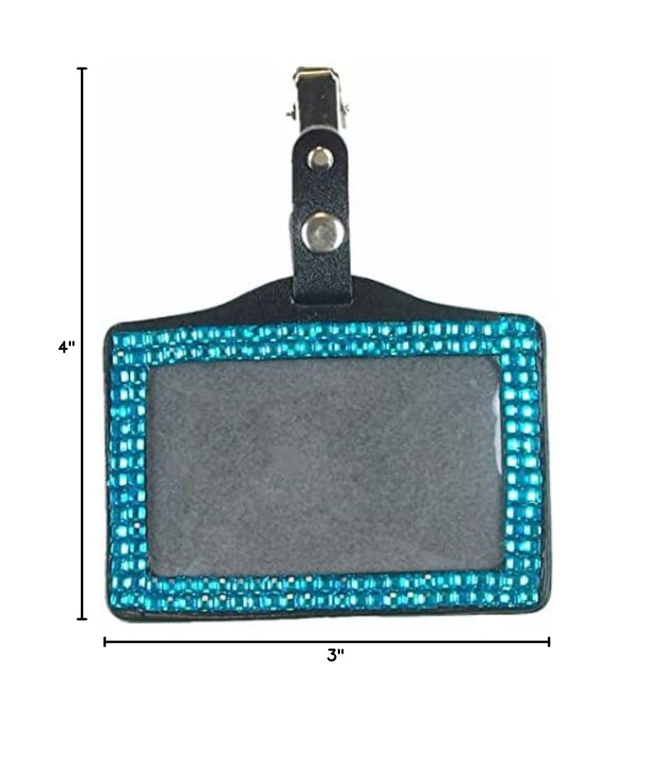 Colorful Rhinestone ID Badge Holder - 23 Colors (Aqua) for Work & Events