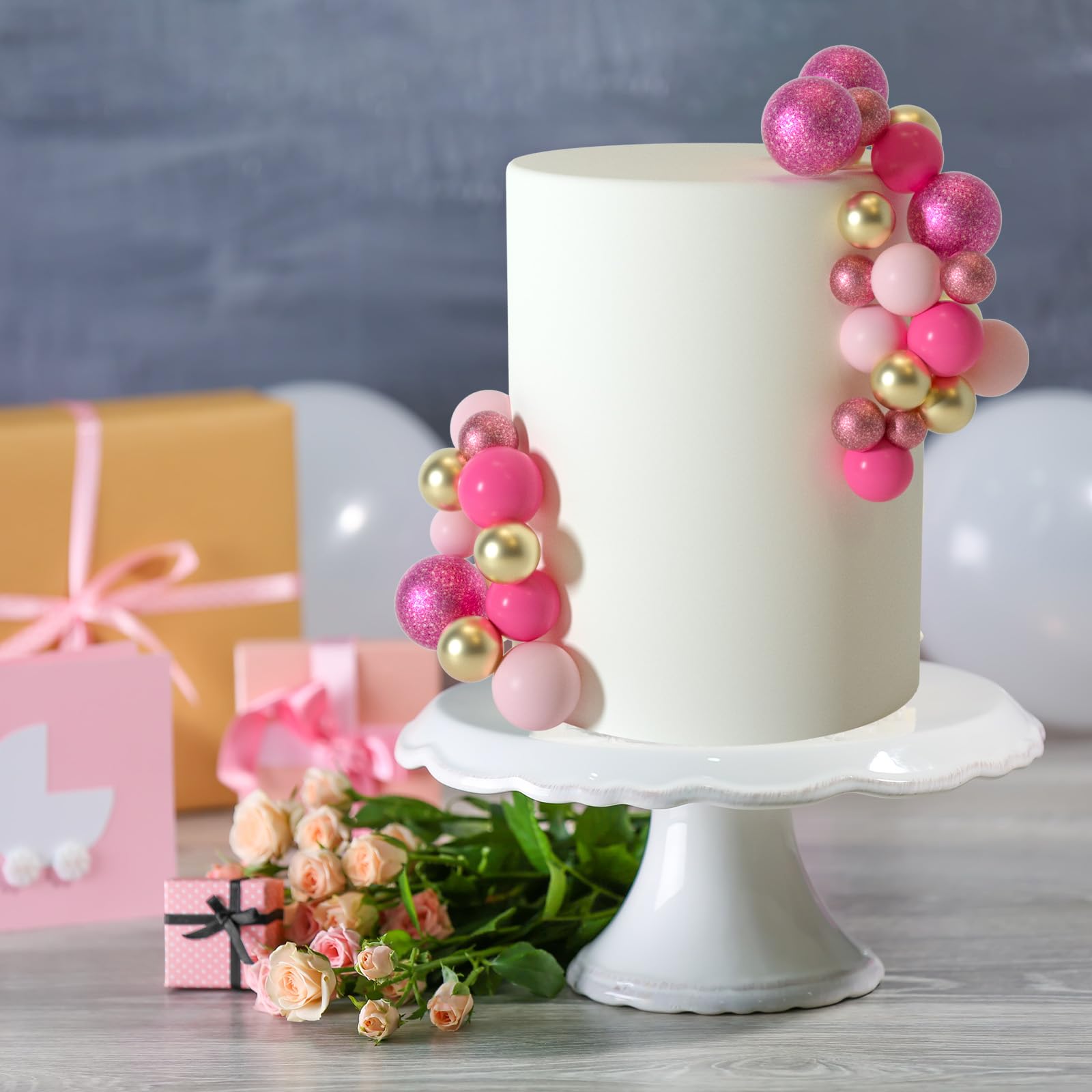 ASTARON 50 Pcs Pink Ball Cake Toppers - Mini Balloon Sticks for Cake Decorating, Foam Ball Cake Decorations - Perfect for Baby Shower, Birthday Party, Wedding Cake Toppers & Dessert Table Decor