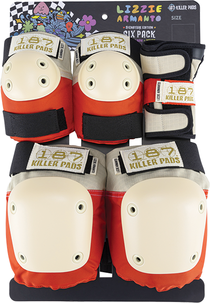 6 Pack of 187 S/M Lizzie Orange Knee Pads - Protective Gear for Skateboarding, Roller Skating & BMX Riding