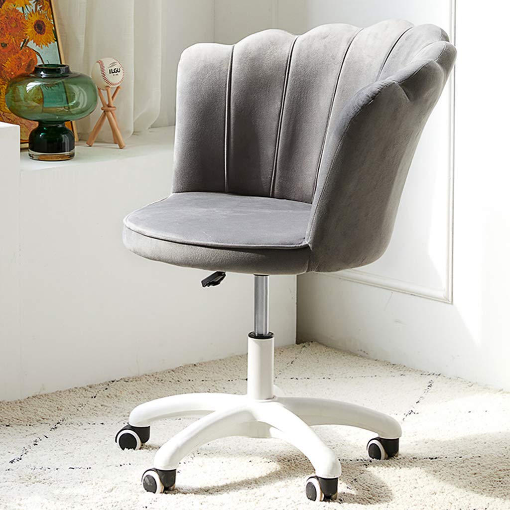 HQBL Flannel Upholstered Desk Chair - Adjustable Swivel Office Chair with Wheels, Ergonomic Computer Task Chair with Seashell Back Design for Home Office, Bedroom, Dorm Room & Guest Room (Perfect for Studying, Working & Gaming)