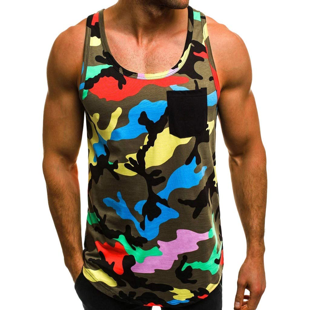 Men's Tight-Drying Muscle Camouflage Sleeveless Vest - Workout & Bodybuilding Graphic Tee Shirt for Gym, Running & Fitness Training