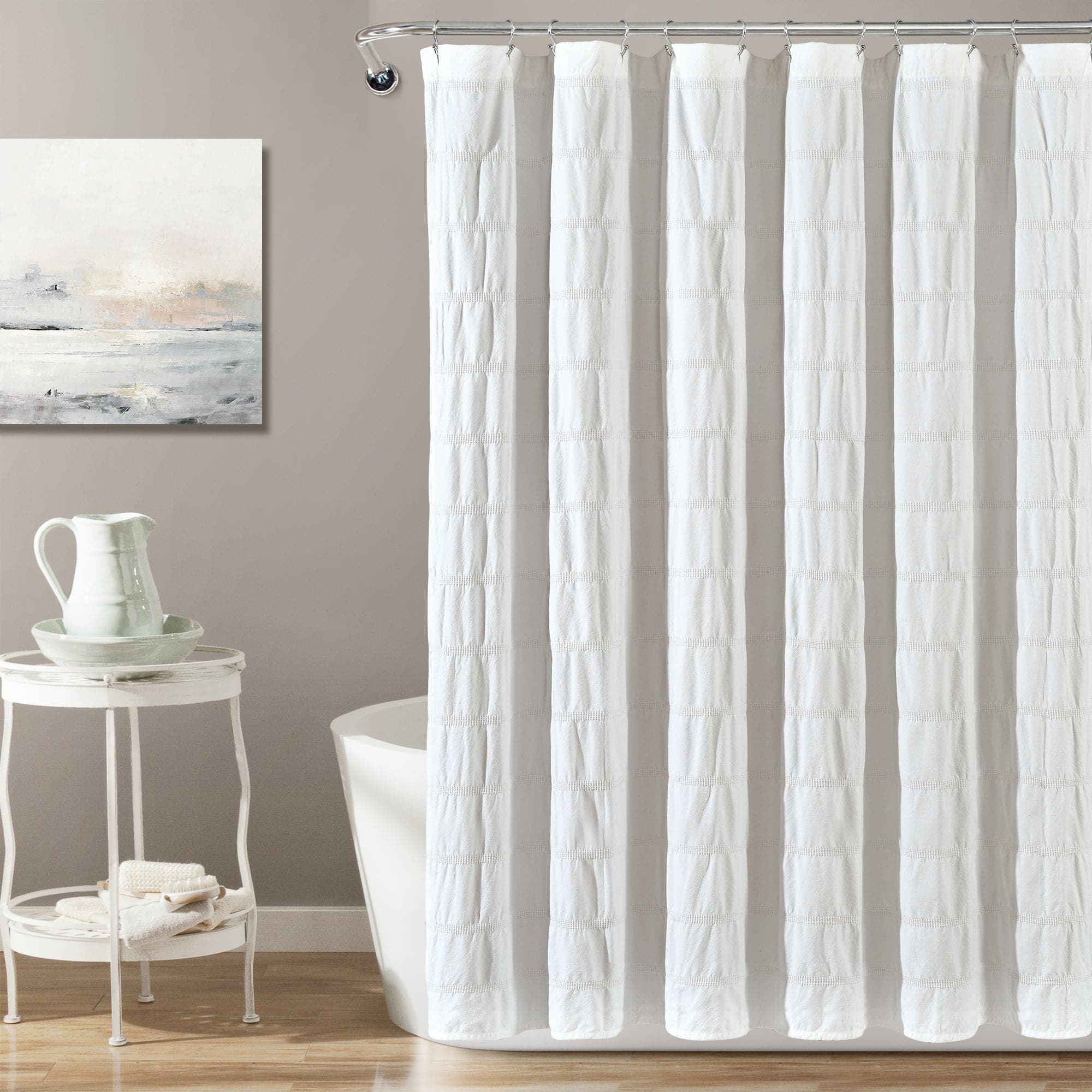 Waffle Stripe Woven Cotton Shower Curtain - Breathable Bathroom Decor for Modern & Farmhouse Style Homes