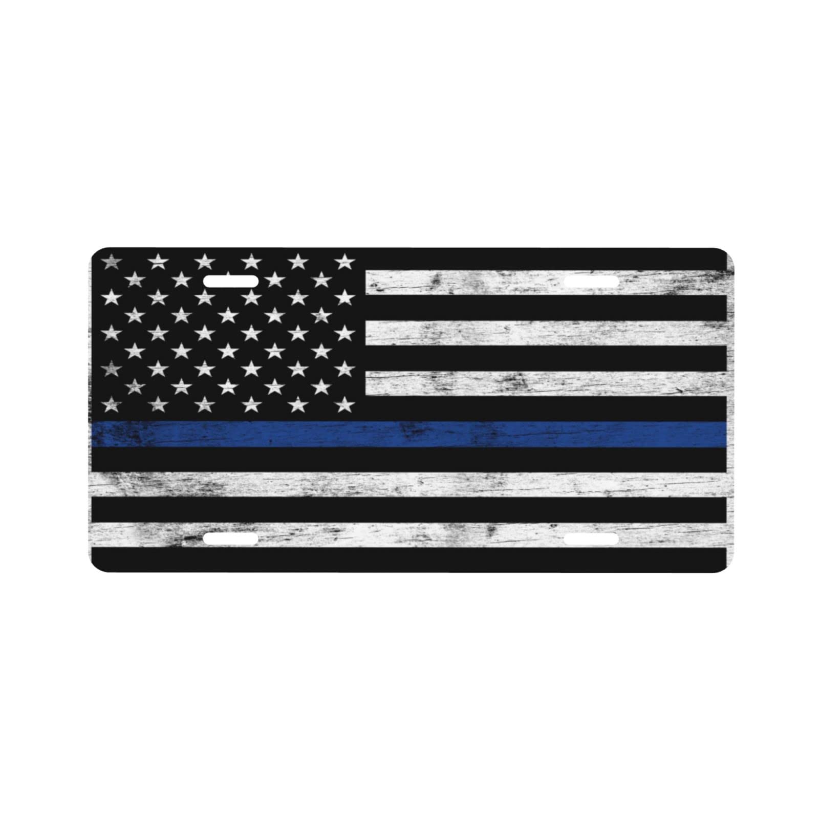 Thin Blue Line License Plate - American Flag Vanity Tag 6x12 Inch - Custom Car Plate for Police Support & Patriotic Display