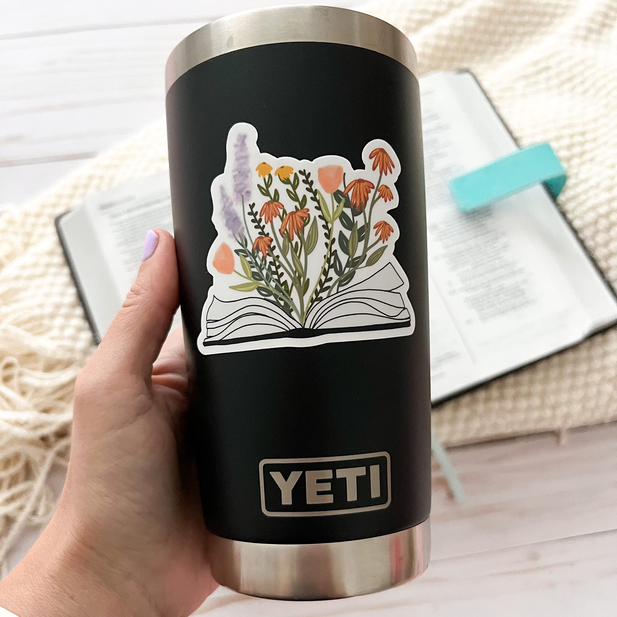 Book Stickers - Beautiful Flowers Growing from Book Decals | Reading & Bookish Stickers for Book Lovers | Perfect for Journals, Planners, and Laptop Decoration