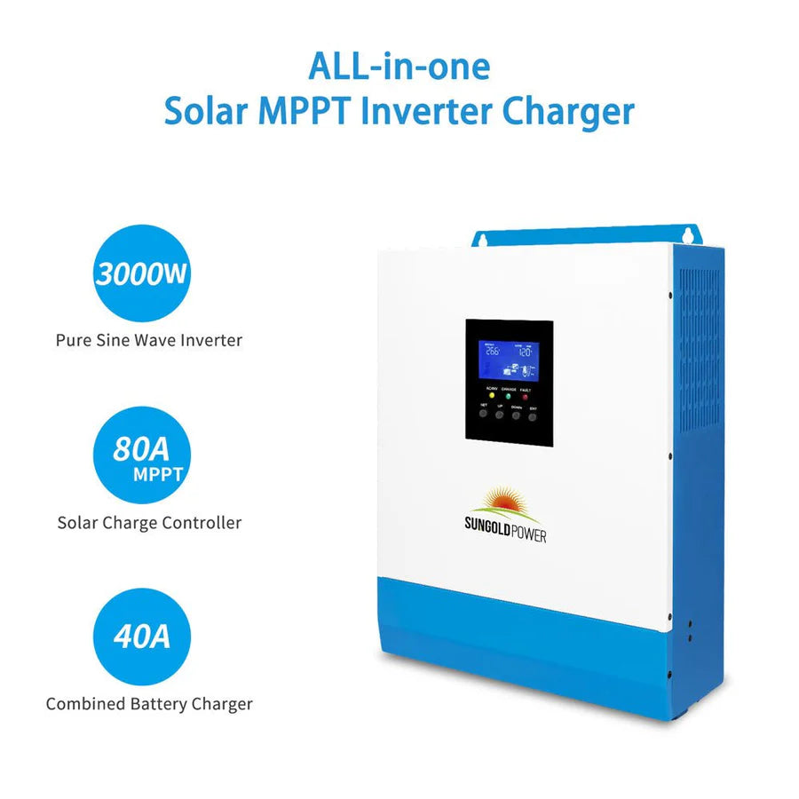 3000W 24V Pure Sine Wave Solar Power Inverter Charger with LCD Display - Perfect for RV, Off-Grid Homes, and Emergency Power Backup