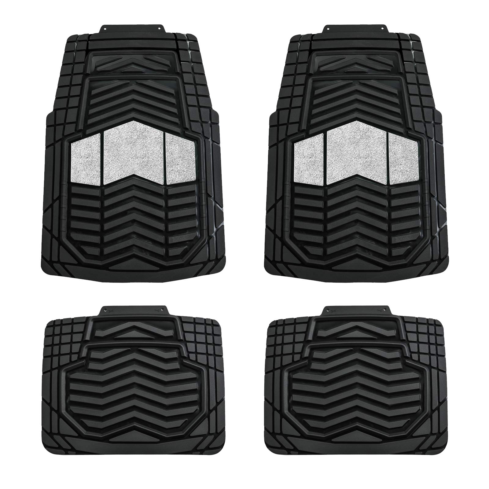 Premium All-Weather Heavy Duty Rubber Car Floor Mats - Universal Fit for Sedans, SUVs, Trucks & Vans (4-Piece Set, Black/Silver) | Durable Protection Against Dirt, Mud & Spills - Perfect for Daily Commute, Road Trips & Outdoor Adventures
