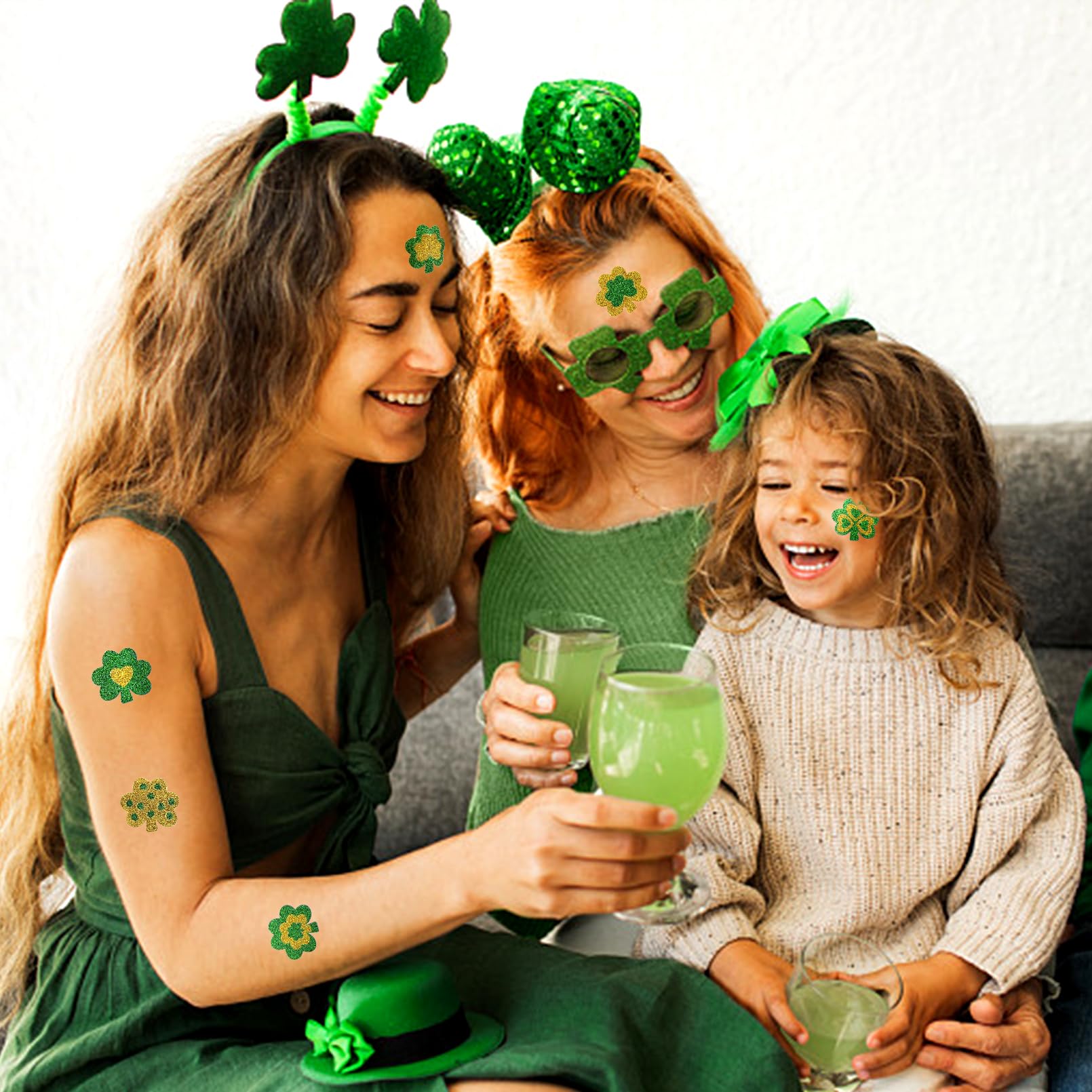 St. Patrick's Day Glitter Tattoos - 24 Pack Shamrock Face Tattoo Stickers for Kids & Adults | Green Lucky Clover Temporary Tattoos | Irish Party Decorations, Makeup & Festival Favors - Perfect for St. Paddy's Day Parties, Parades & Celtic Celebrations