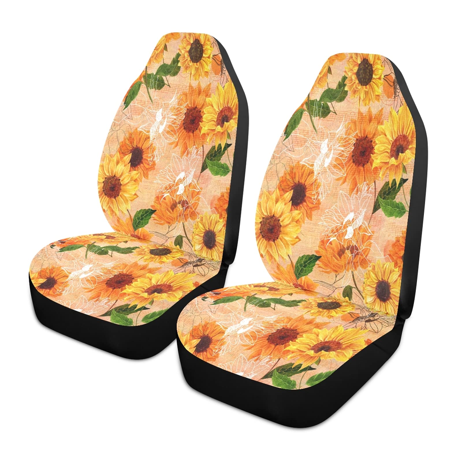 WELLDAY Universal Watercolor Sunflowers Car Seat Covers - Non-Slip, Breathable & Stain Resistant Auto Seat Protector for Cars, Vans & SUVs | Perfect for Road Trips, Daily Commute & Family Travel