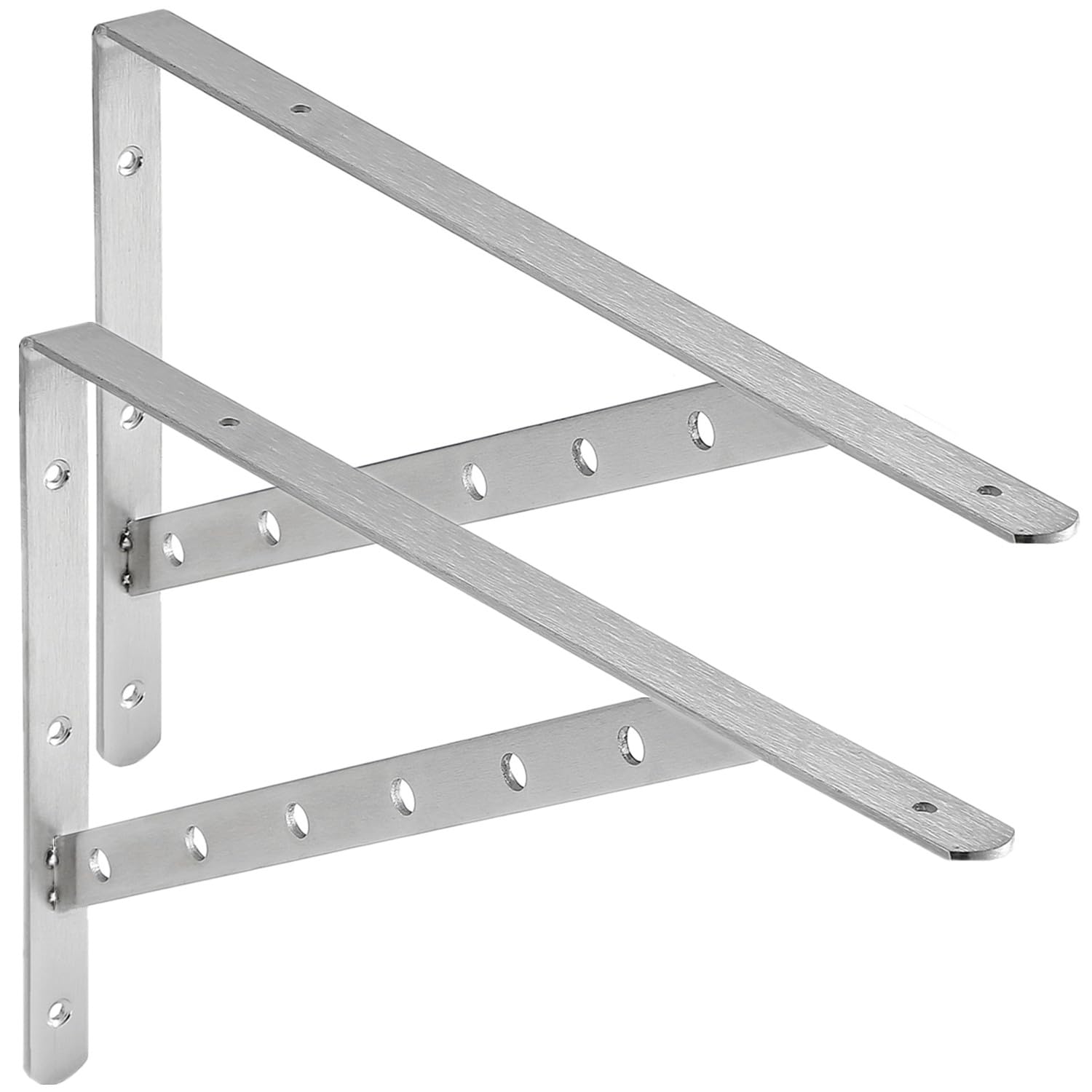 20 Inch Heavy Duty Stainless Steel Shelf Brackets (1 Pair) - Solid Triangle Wall Shelf Supports Holds 500 lbs - Silver - Perfect for Floating Shelves, Bookshelves, Kitchen Storage & Garage Organization