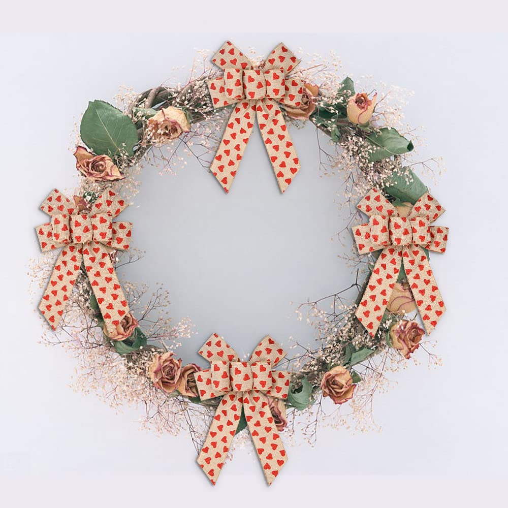 2 PCS Valentine's Day Wreath Bows - Glitter Red Heart Bows with Natural Burlap for Front Door, Wedding & Party Decorations - Perfect for Valentine's Wreaths, Home Decor and Gift Wrapping