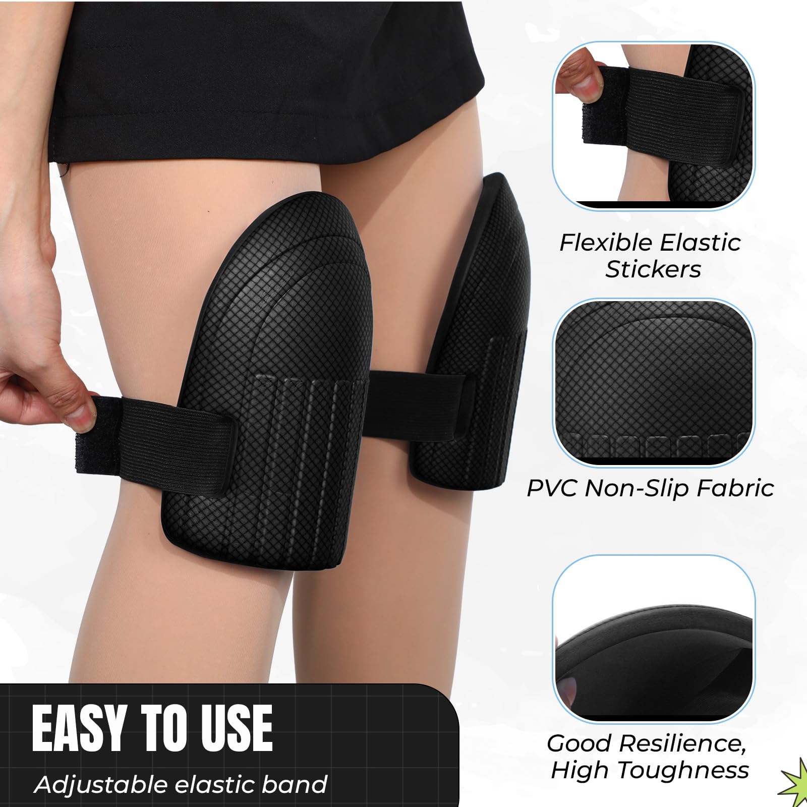 Lightweight Waterproof Gardening Knee Pads for Women & Men - Adjustable Hook & Loop Straps, Comfortable Foam Cushion for Gardening, Housework, Floor Cleaning & DIY Projects (Black)