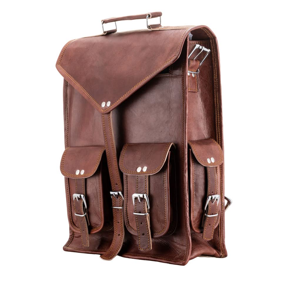 Premium Vintage Brown Leather Backpack for Men - Handmade Convertible Messenger Bag & Laptop Sling Backpack for Work, Travel & Daily Use