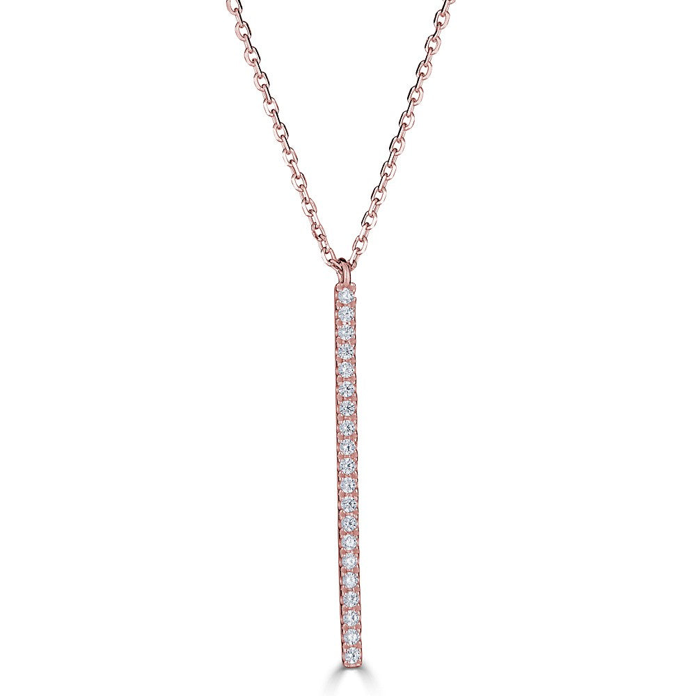14K Gold 0.10 CTW Diamond Vertical Bar Necklace for Women - Elegant Minimalist Pendant Jewelry Gift for Anniversary, Birthday & Special Occasions