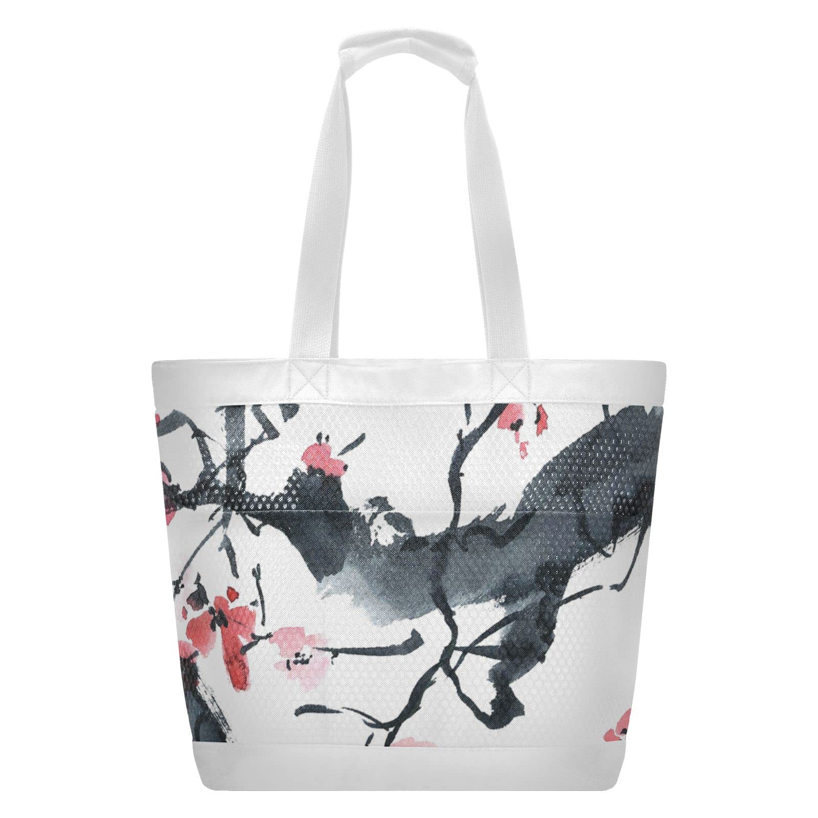 J JOYSAY Large Watercolor Blossom Tree Mesh Beach Tote Bag for Women - Water Resistant, Lightweight & Durable - Perfect for Beach, Pool, Gym, Yoga & Shopping