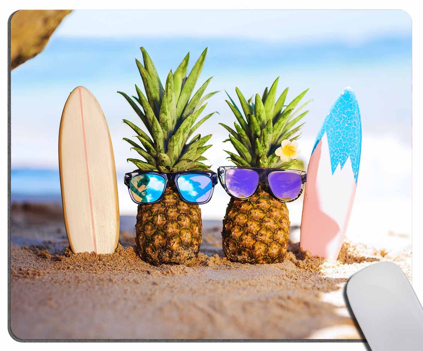 Non-Slip Rubber Base Mouse Pad with Yellow Pineapple & Glasses Design - 7.9