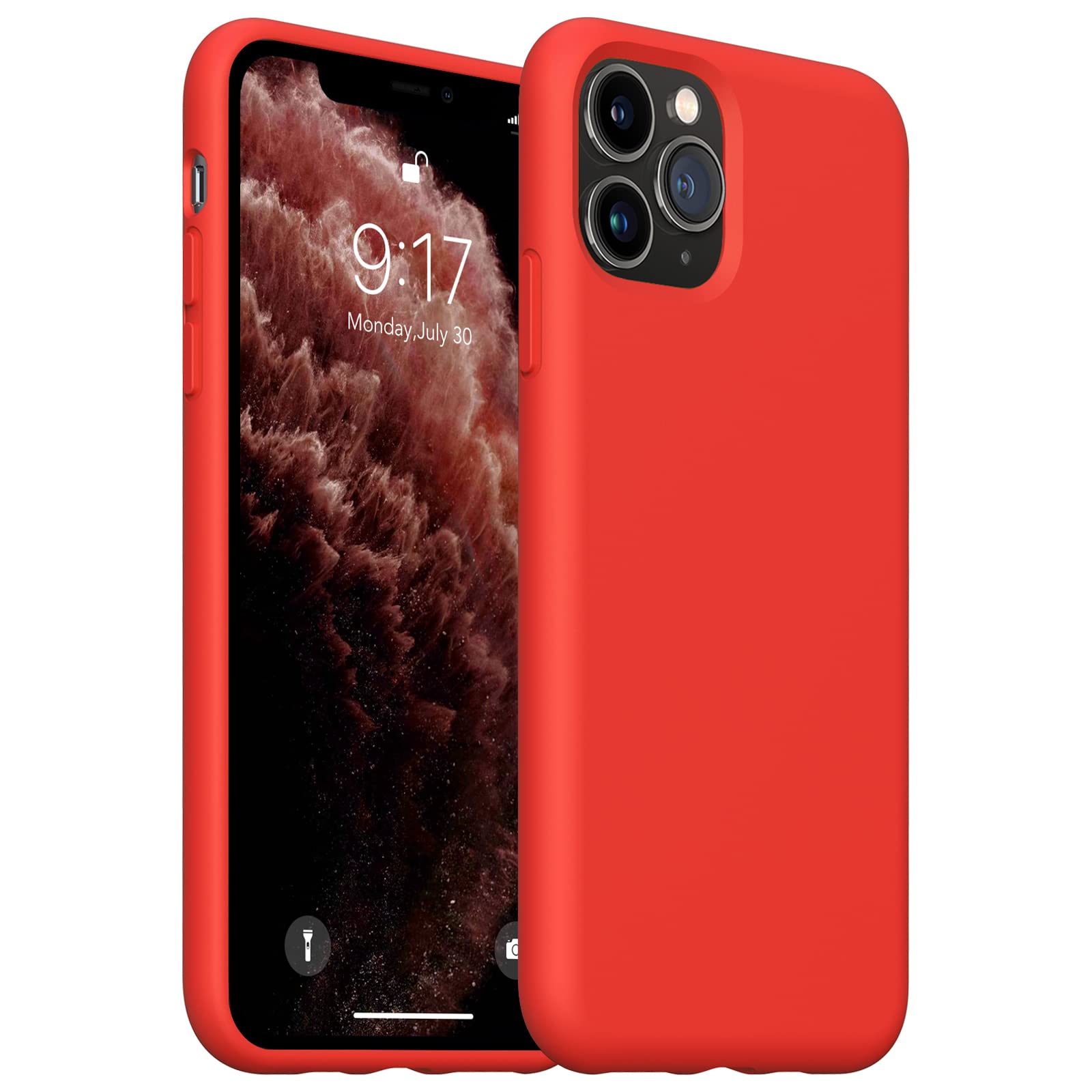 OuXul Slim Liquid Silicone Case for iPhone 11 Pro Max (6.5 Inch) - Full Body Protection with Microfiber Lining | Shockproof & Scratch Resistant Cover | Perfect for Daily Use, Travel & Outdoor Activities (Red)