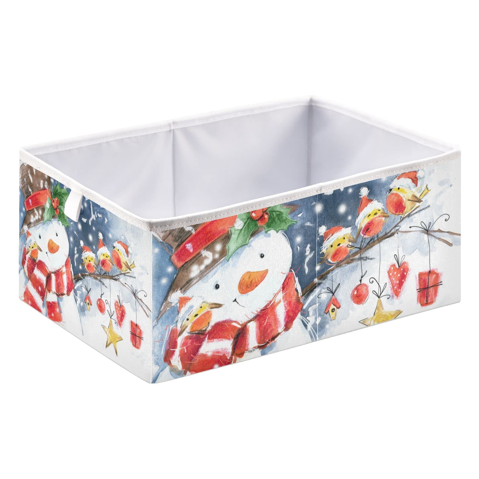 Watercolor Snowman Christmas Storage Basket - Collapsible Rectangular Fabric Bin for Home, Office & Nursery Organization | Holiday Decor & Gift Storage