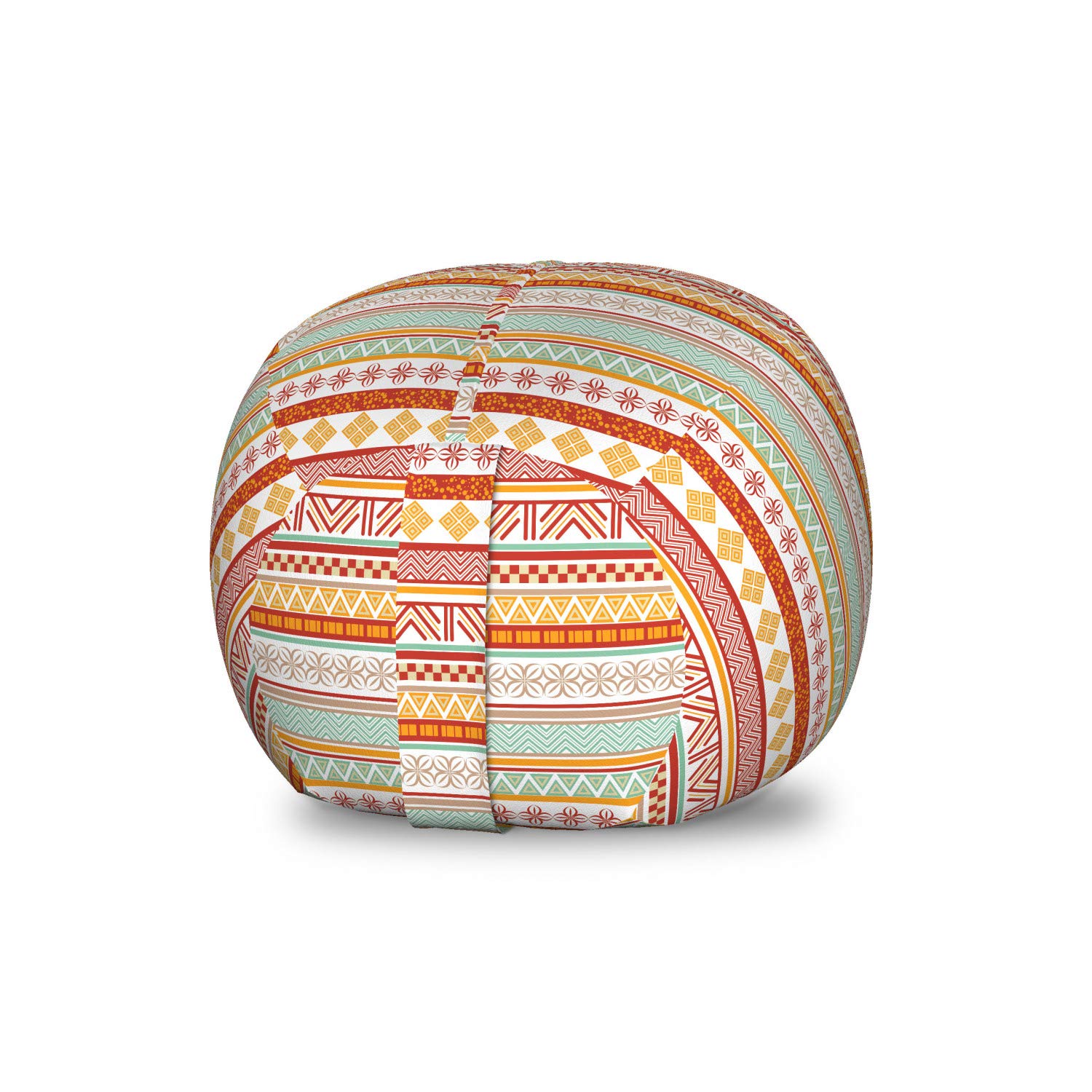 Ambesonne Tribal Pattern Toy Storage Bag Chair - Striped Vintage Geometric Floral Print, Washable Stuffed Animal Organizer (Small Size, Marigold Red/Tan) - Perfect for Kids' Room, Playroom & Nursery Organization