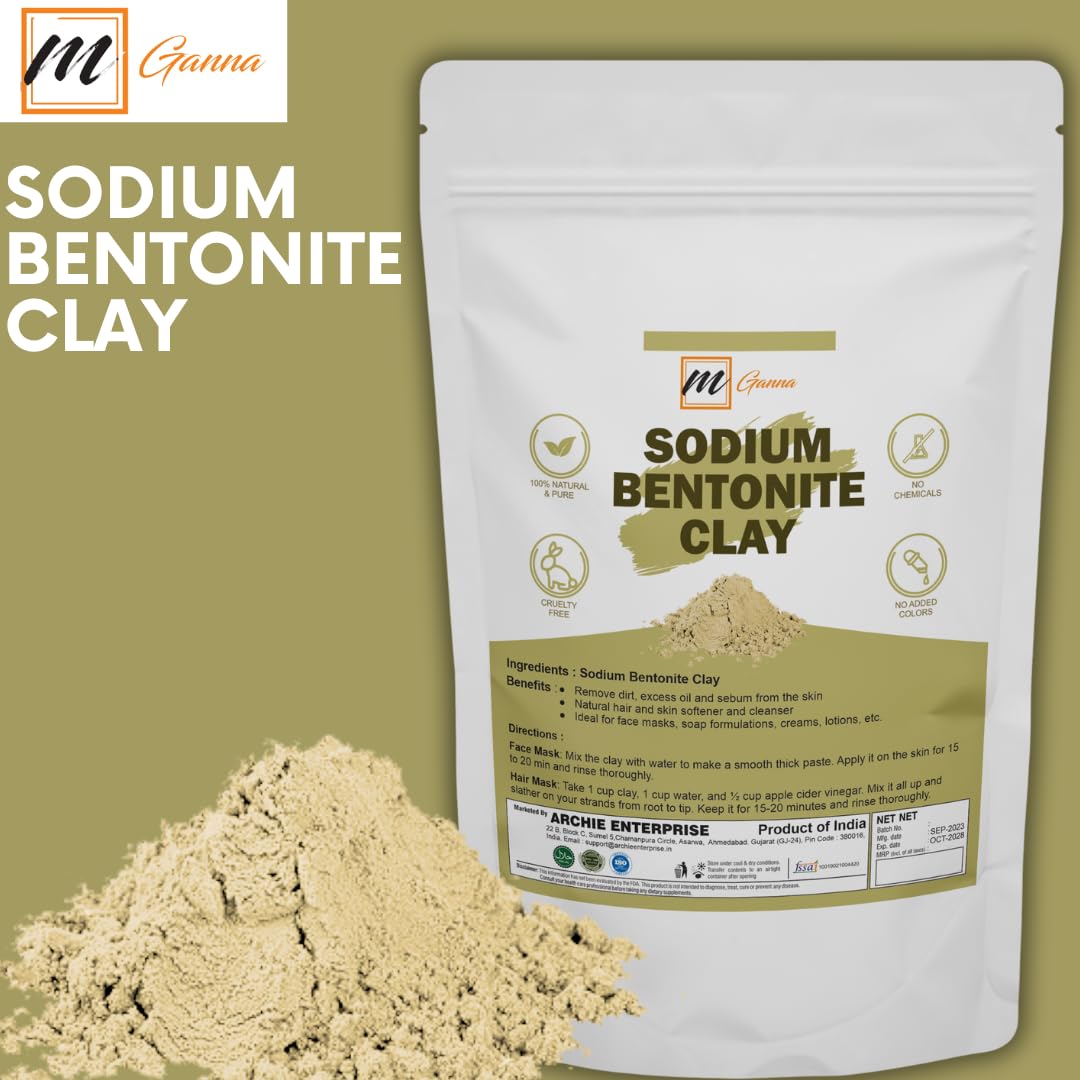 100% Pure Sodium Bentonite Clay Powder - 2 lbs (908g) for DIY Skincare, Detox Masks, Body Wraps & Soap Making | Natural Face & Body Cleanser for Acne, Blackheads & Pore Refining | Spa Quality Cosmetic Clay for Home Beauty Treatments