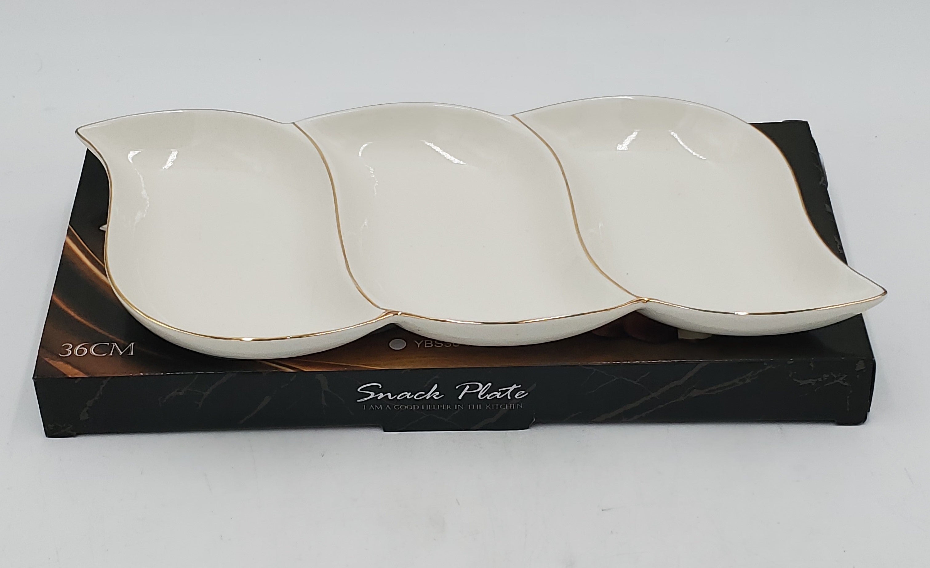 15X6.5 Inch 3-Piece Gold Rimmed Dish Set - Elegant Serving Plates for Dinner Parties, Home Decor & Special Occasions