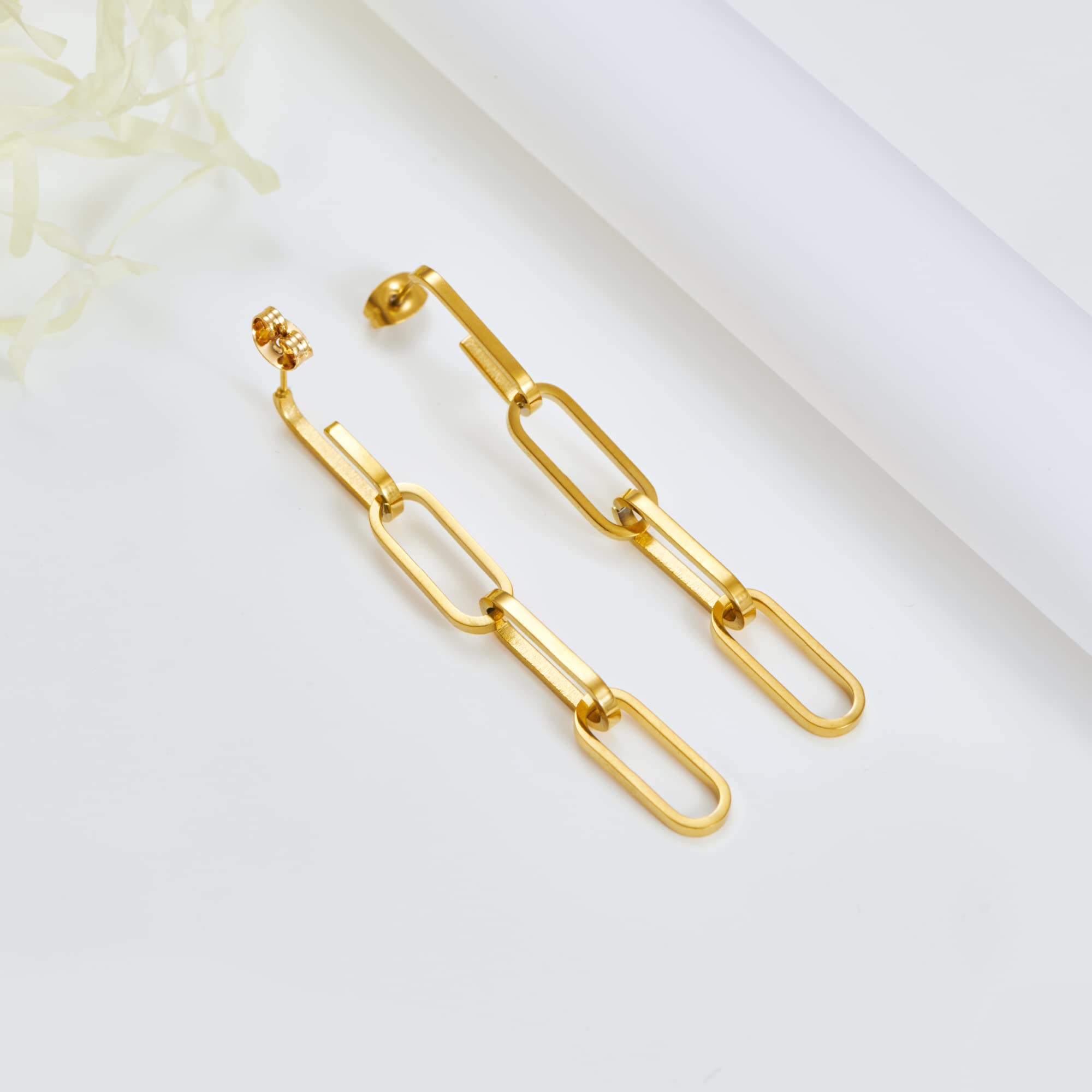 LILIE&WHITE 14K Gold Pave Cubic Zirconia Convertible Hoop Earrings for Women - Paperclip Link Chain Drop Dangle Earrings Set, Rectangle Design | Perfect for Parties, Weddings & Everyday Elegant Wear