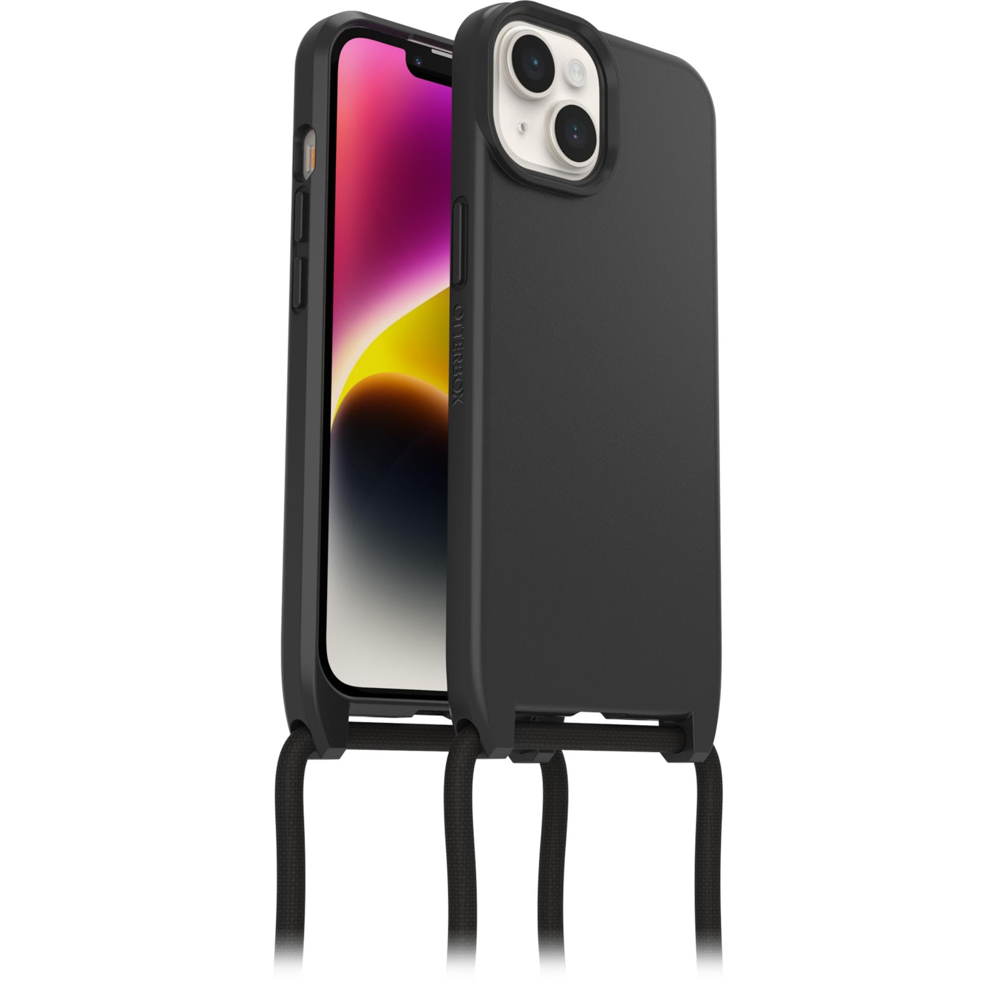 OtterBox React MagSafe Case for iPhone 16e & iPhone 14 - Ultra Slim Protective Phone Cover with Adjustable Detachable Necklace Strap | Military-Grade Protection (Black) | Perfect for Outdoor Activities, Travel & Hands-Free Convenience