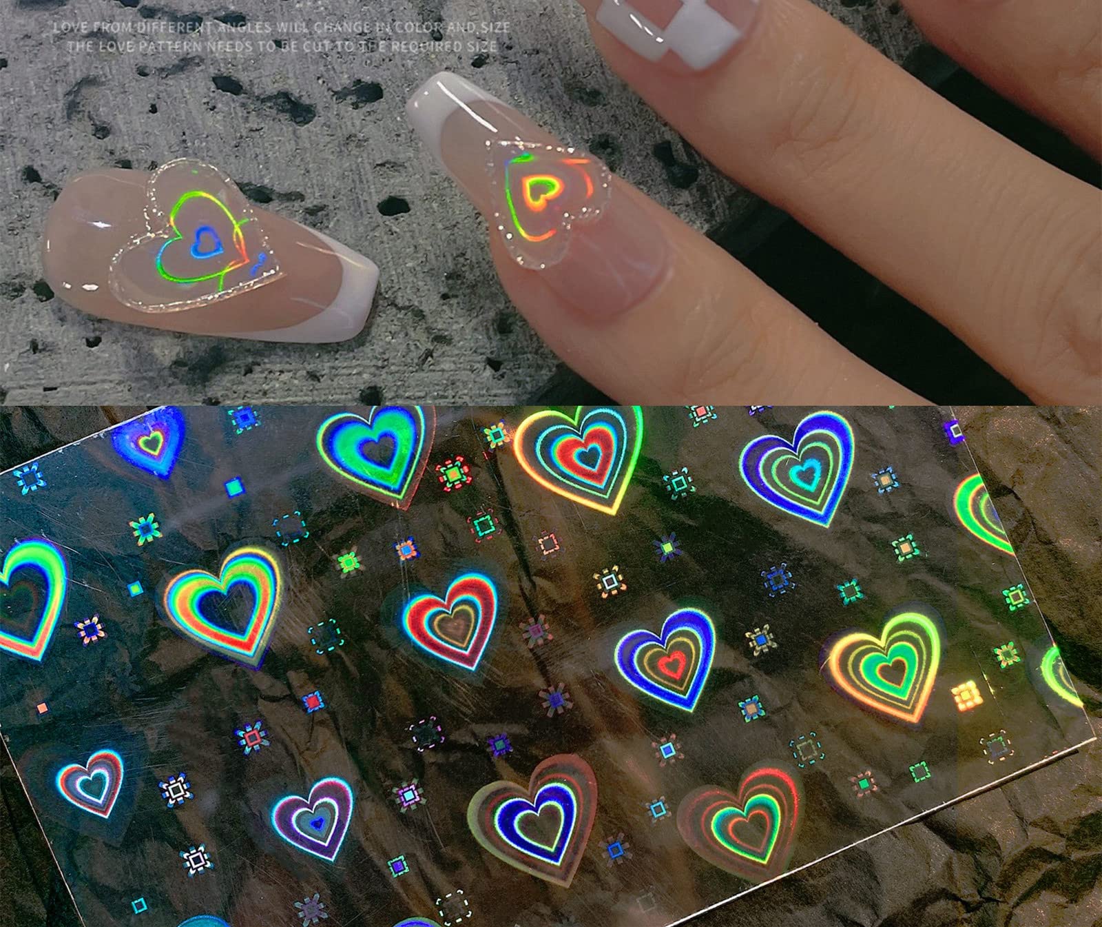 12pcs Aurora Nail Stickers - 3D Holographic Nail Art Decals for Women, DIY Manicure Foils with Ice Laser Heart Design, Trendy Nail Decorations for Parties, Weddings & Special Occasions