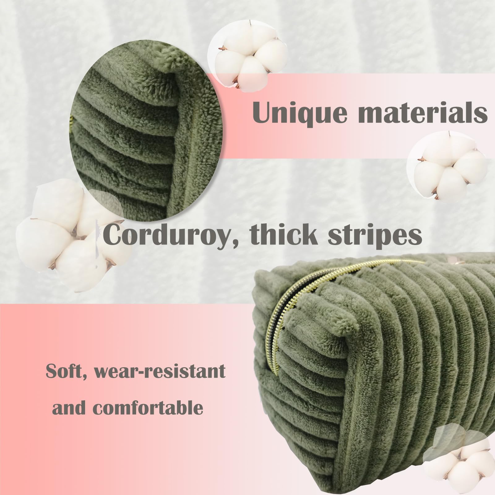 Corduroy Makeup Bag for Women - Small Travel Cosmetic Pouch Organizer, Cute Skincare & Toiletry Bag for Purse (Green) | Perfect for Travel, Gym, and Daily Essentials Storage