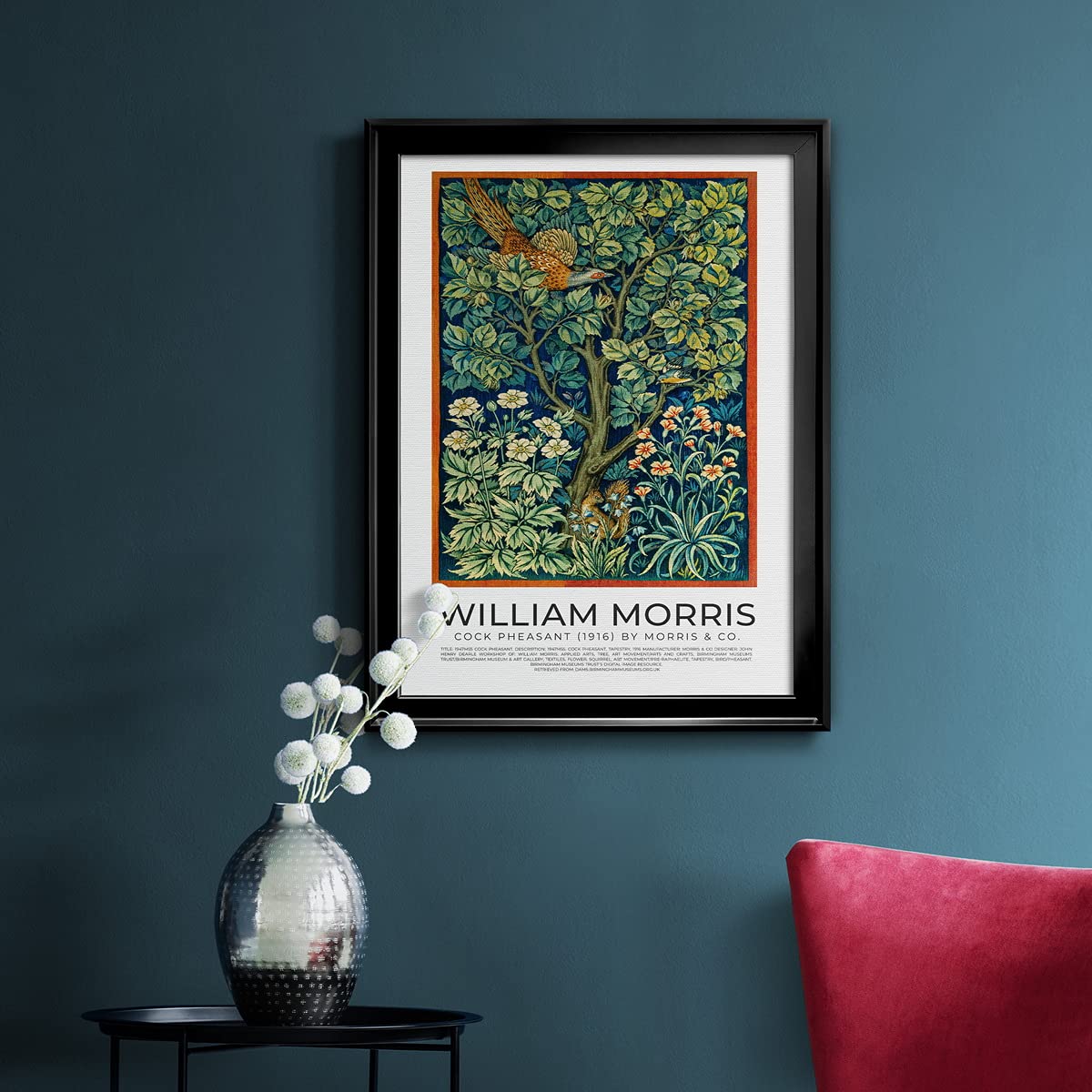 William Morris Wall Art Décor - Premium Framed Cock Pheasant (1916) Modern Art Print - Ready to Hang for Home & Office - Perfect for Living Room, Bedroom & Office Decor