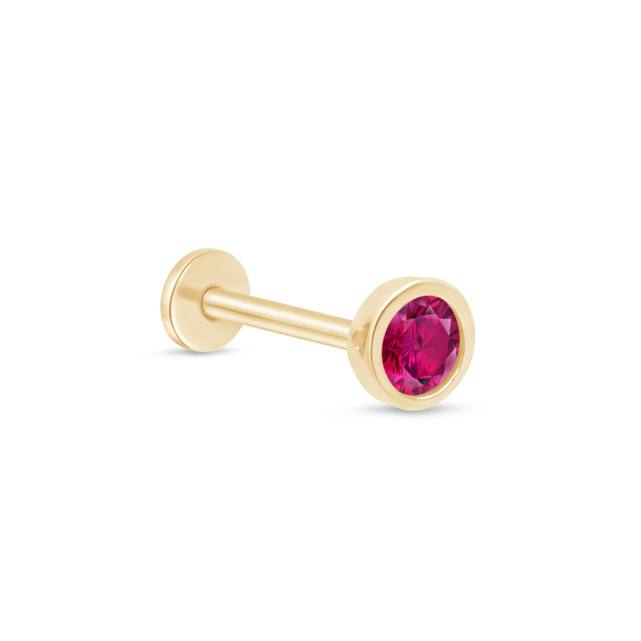 14K Yellow Gold Round Pink Ruby Stud Earrings - Flat Back Bezel Set for Women | Perfect for Everyday Wear, Parties & Gifts