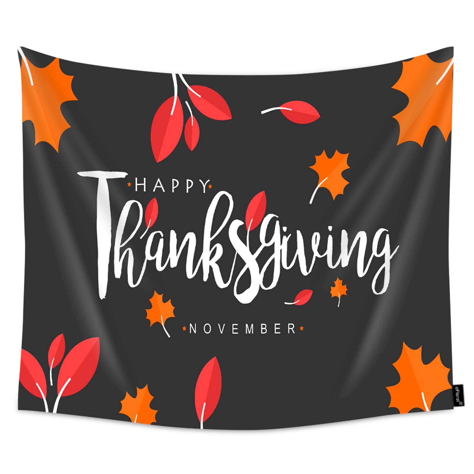 Vintage Floral Hand Drawn Thanksgiving Tapestry Wall Hanging - 60x51 Inch Thanksgiving Decor for Living Room, Bedroom, Dorm - Fall Harvest Home Decor, Autumn Wall Art, Seasonal Thanksgiving Party Backdrop