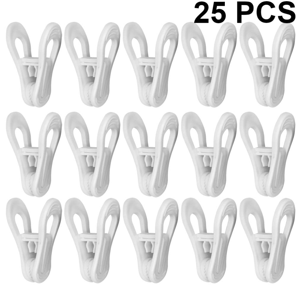 25 Pack Cabilock Plastic Hanger Clips - Strong Clothes Pins for Pants, Skirts & Clothing - Removable White Hanger Clips for Wardrobe Organization & Laundry Drying