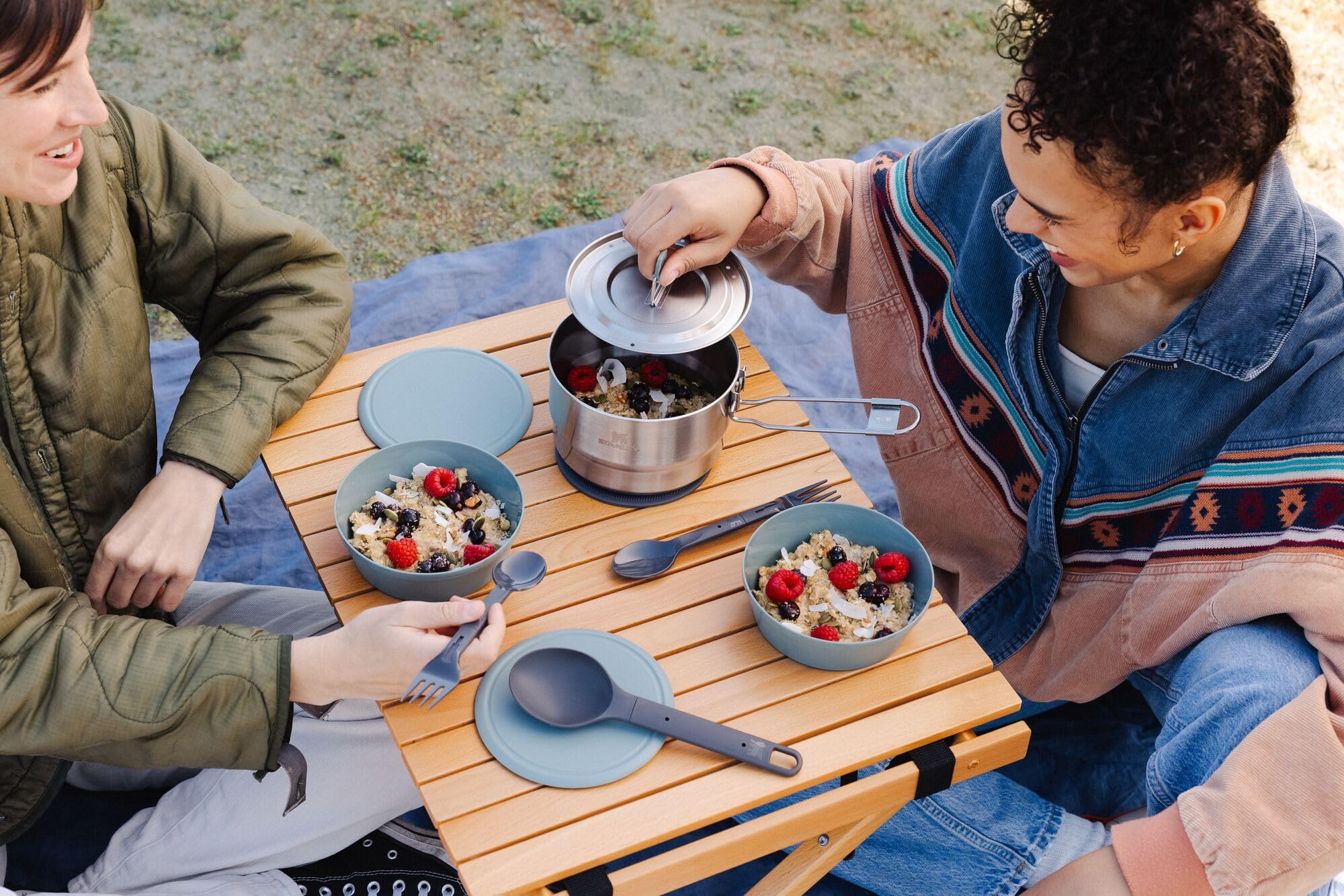 Stanley Wildfare Go 14-Piece Stainless Steel Camping Cookware Set with 1.65 qt Saucepan, Bowls, Utensils & Cutting Board | Fold & Lock Handle | BPA-Free | Perfect for Outdoor Cooking, Backpacking, RV Trips & Camp Kitchen Essentials