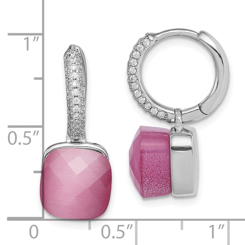 925 Sterling Silver Cubic Zirconia Lab-Created Pink Cat's Eye Hinged Hoop Earrings for Women | Elegant Fine Jewelry Gift for Her | Perfect for Parties, Weddings & Everyday Wear