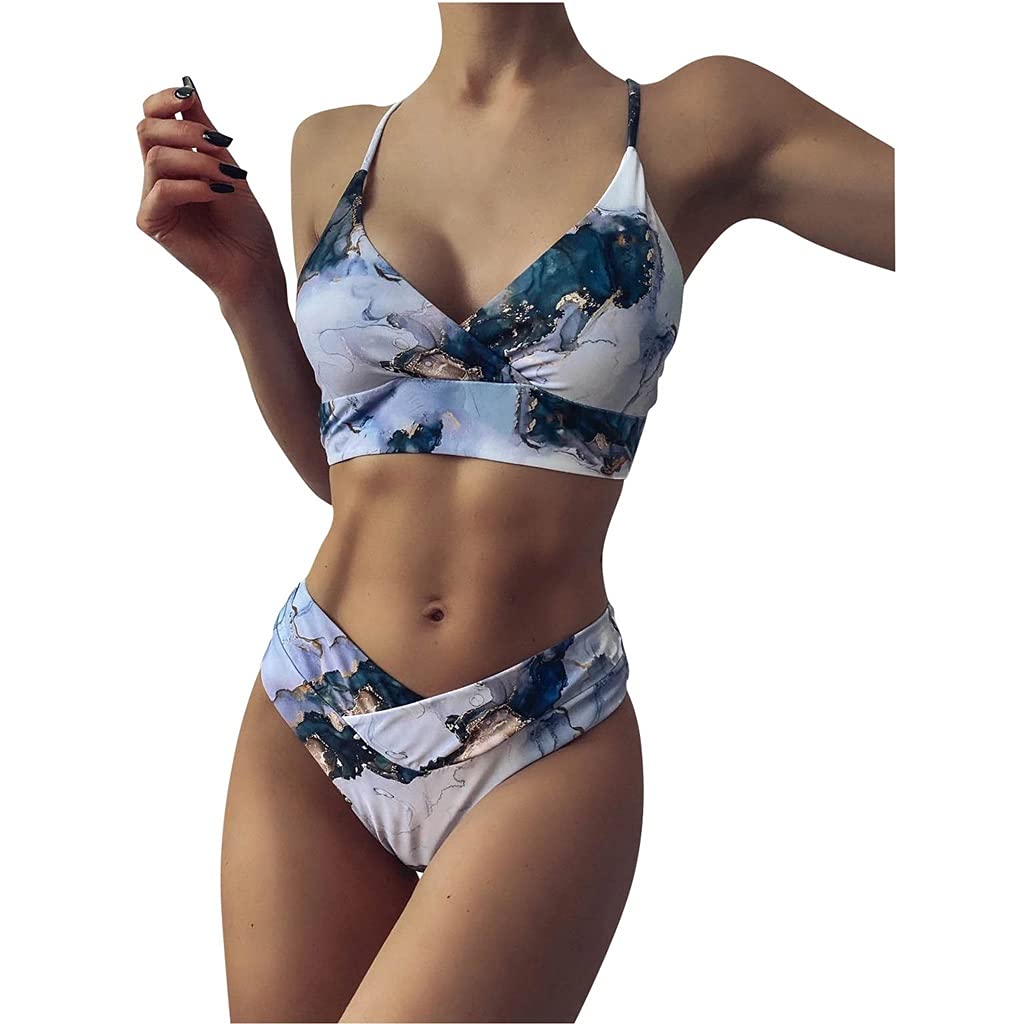 **DKJGH High Waist Bikini Set for Women 2024 - Push Up High Cut Two Piece Swimwear, Water Color Print, Summer Fashion Beachwear (Multi-Colored, Size Large) | Perfect for Pool Parties, Vacations & Beach Getaways**