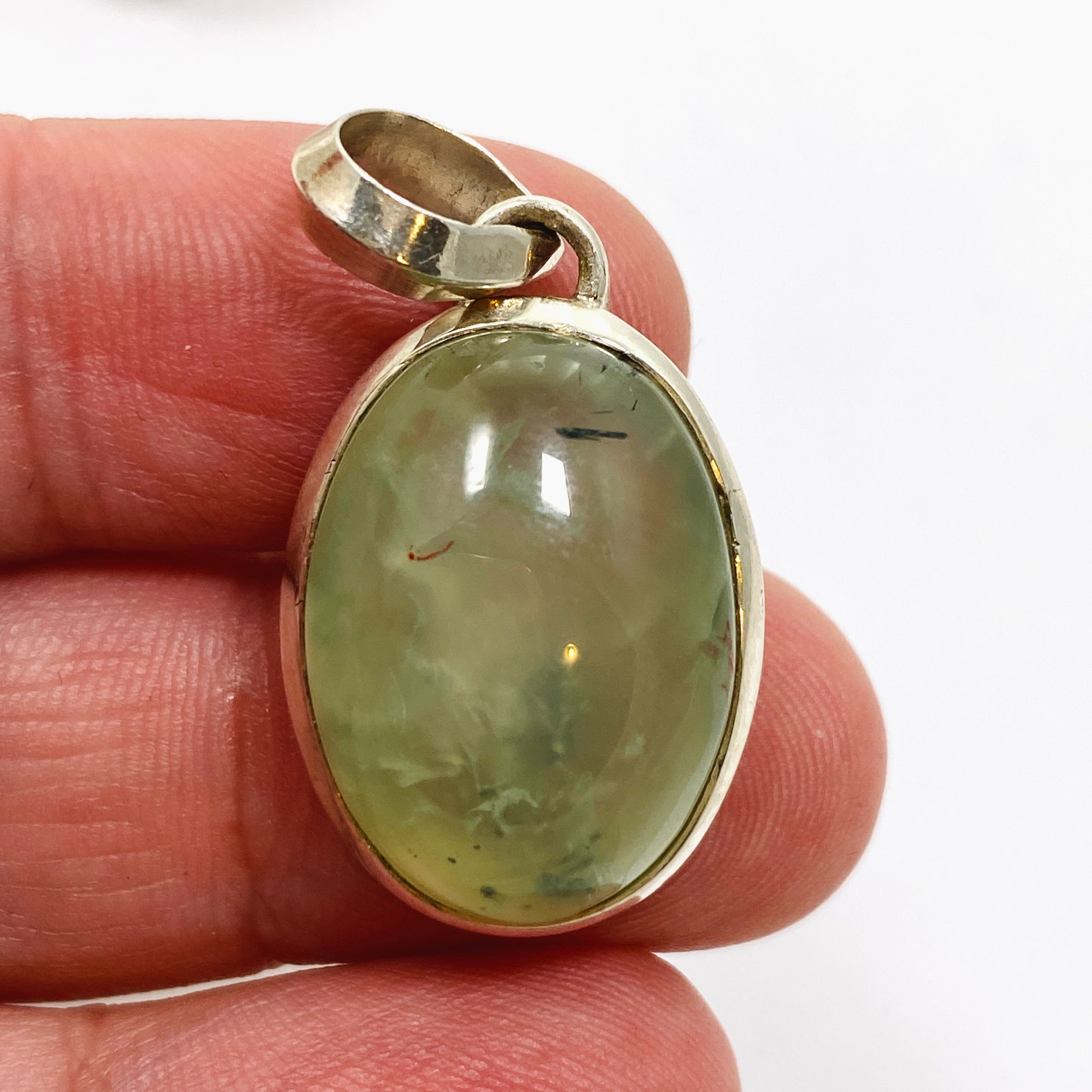 Natural Prehnite Oval Cabochon Pendant Necklace - 13mm Healing Stone Jewelry for Meditation & Spiritual Energy
