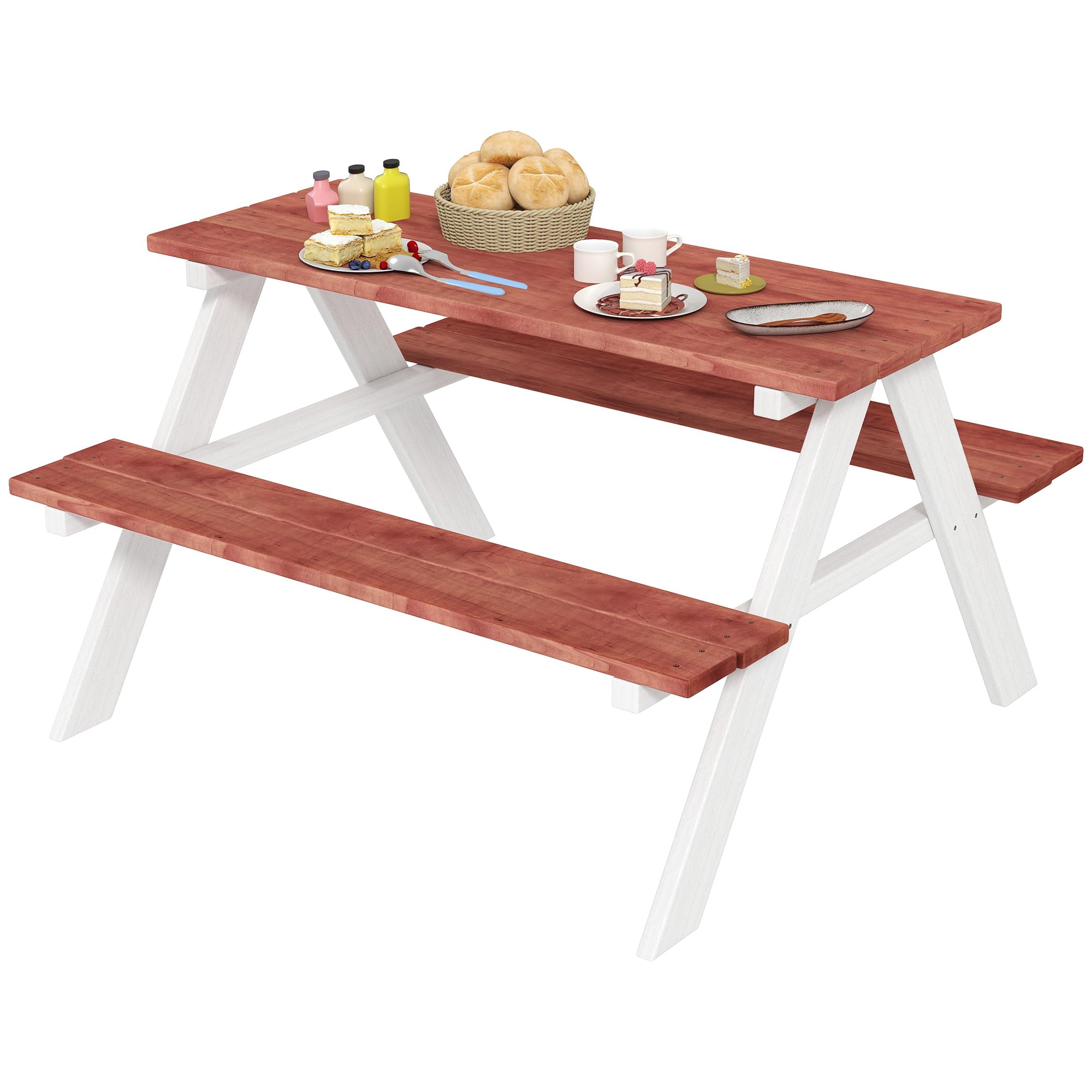 Outsunny Kids Picnic Table Set - Wooden Table & Bench Outdoor Furniture for Children Ages 3-8 - Perfect for Garden, Backyard, Playground & Outdoor Playtime (Brown)