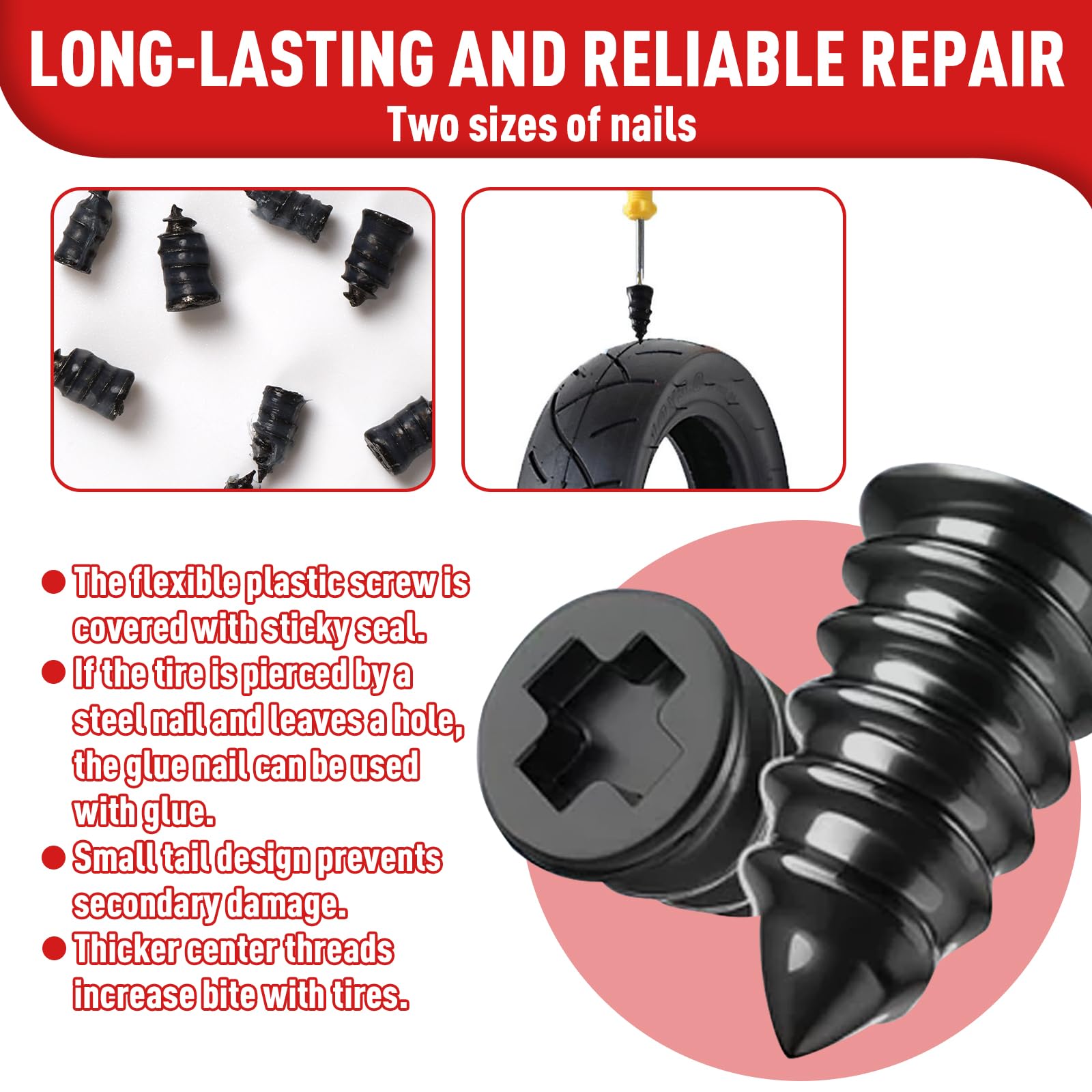 Premium Tire Repair Glue - Strong Black Rubber Cement for Sidewall & Puncture Repairs - Bike, Car, Motorcycle, Truck & Tractor Use - Includes 2 Sizes of Repair Nails (10ml x 2) - Ideal for Emergency Roadside Fixes & Off-Road Adventures
