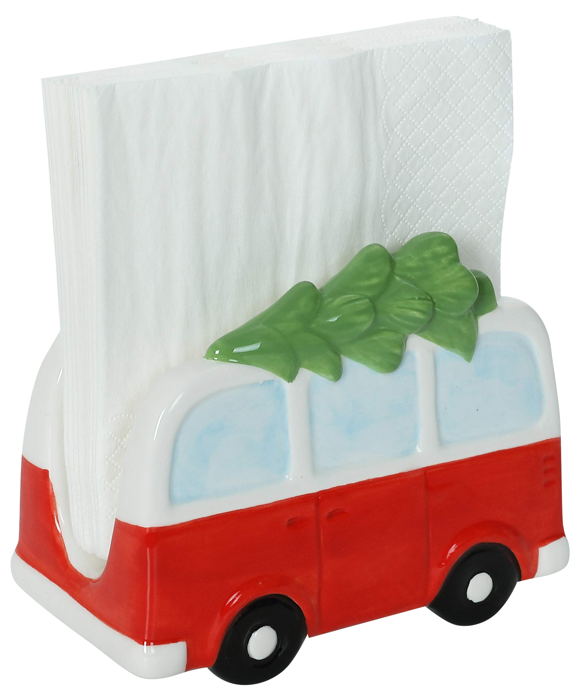 Hand Painted Christmas Ceramic Napkin Holder - Holiday Van Design for Table Decor | Perfect for Holiday Parties, Dinner Tables & Festive Home Decor